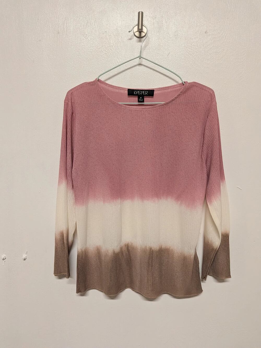 Kasper Ribbed Knit Long Sleeve Top Pink Ombre Size M